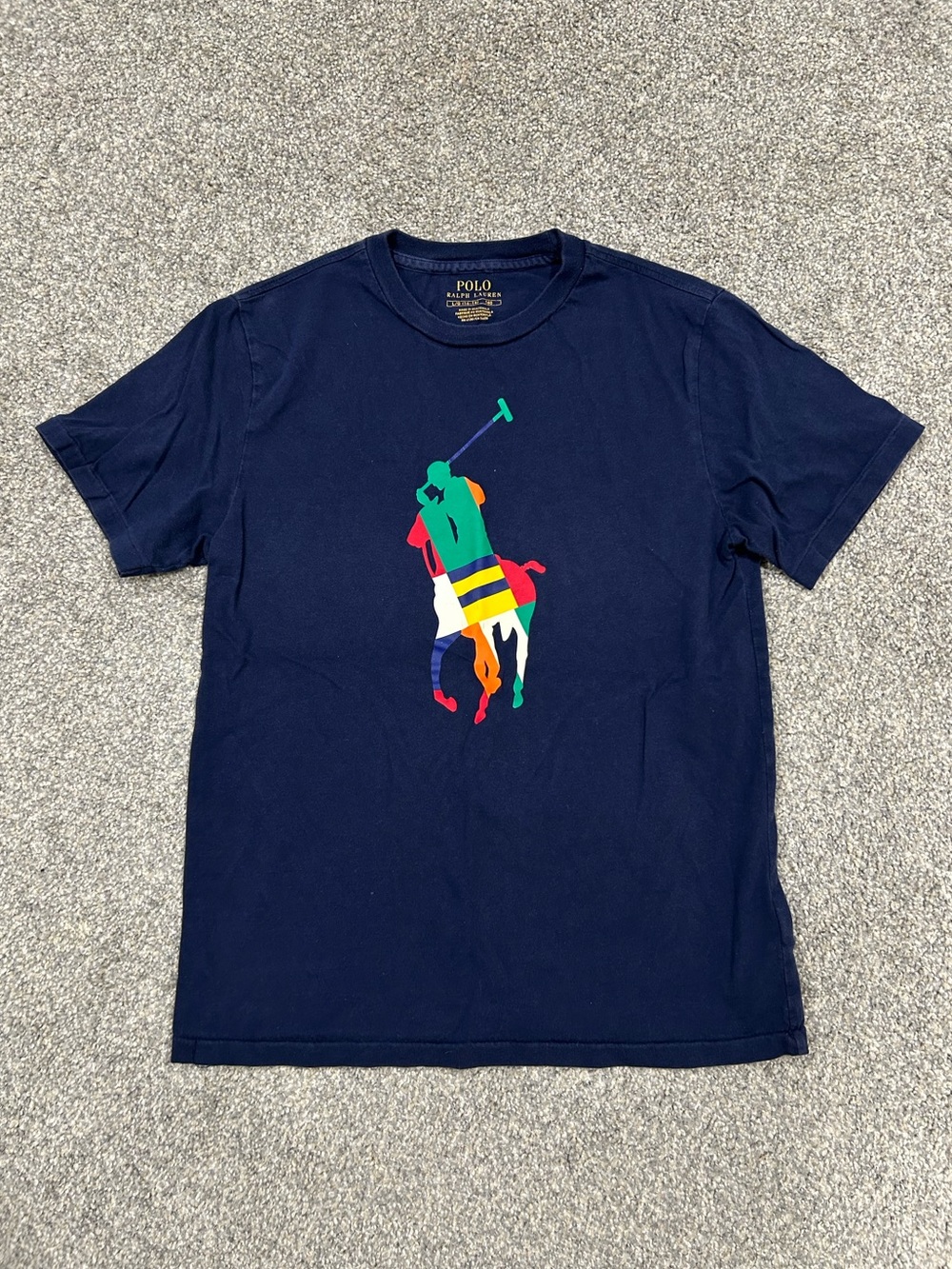 Polo Ralph Lauren Navy Multicolor Big Polo Player Short Sleeve Tee Boys Sz L